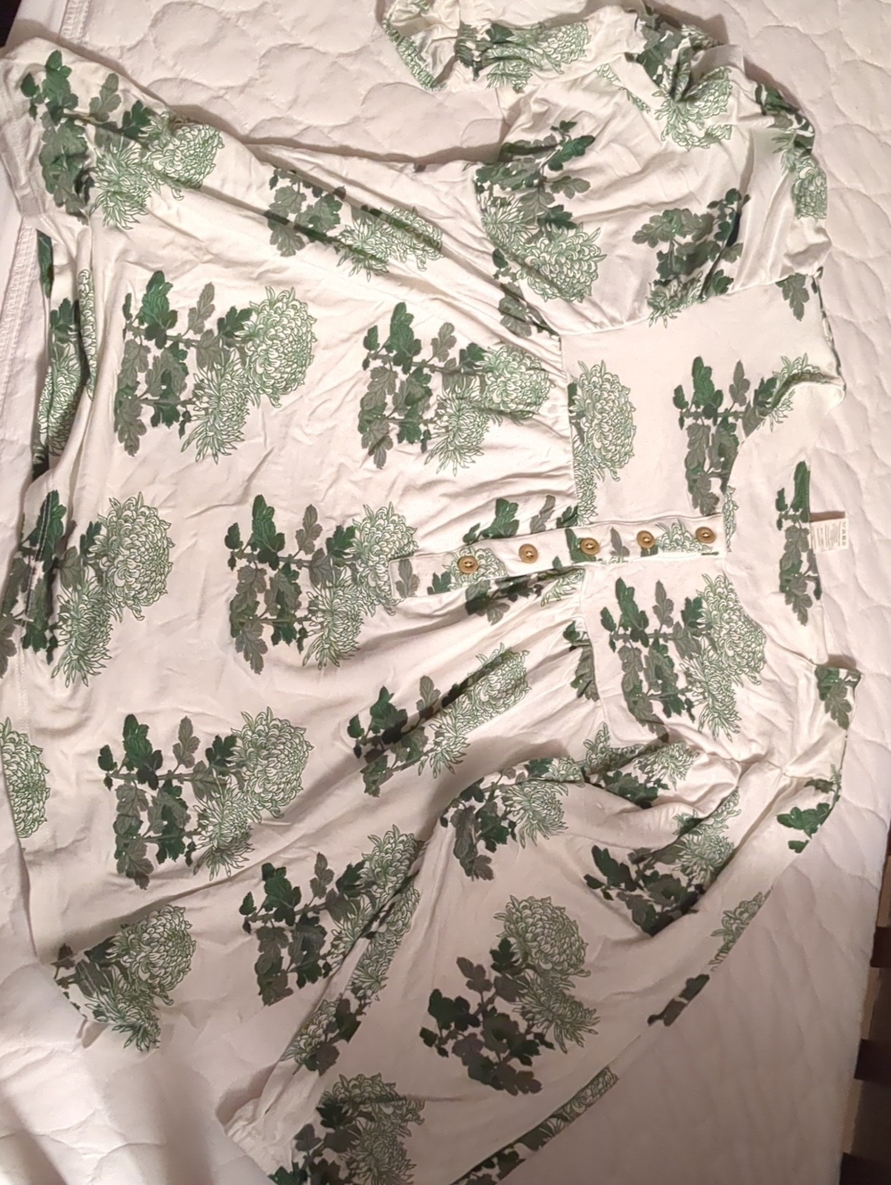 kate quinn "The Woods"Line, White Tunic with Green Floral Print